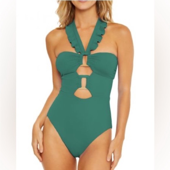 LUNA SWIM Bandeau One-Piece, Buckle Up Ivy Size L NWT